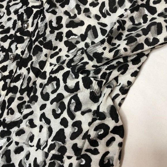 White House Black Market SMALL Long Cardigan Sweater Leopard Print Silver Button - Picture 9 of 11